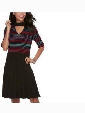Candies Sweater Dress Jr S Black Fit Flare Choker Elbow Sleeve Lined Teen Girls